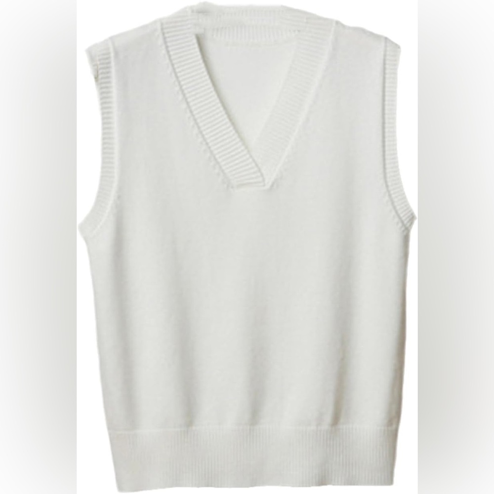 Knit Sweater Vest - Bone White NWOT Size Small Sleeveless V-Neck